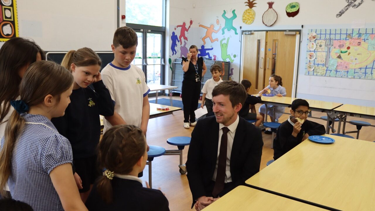 Dan and students at Ashmole Primary Free Breakfast Club