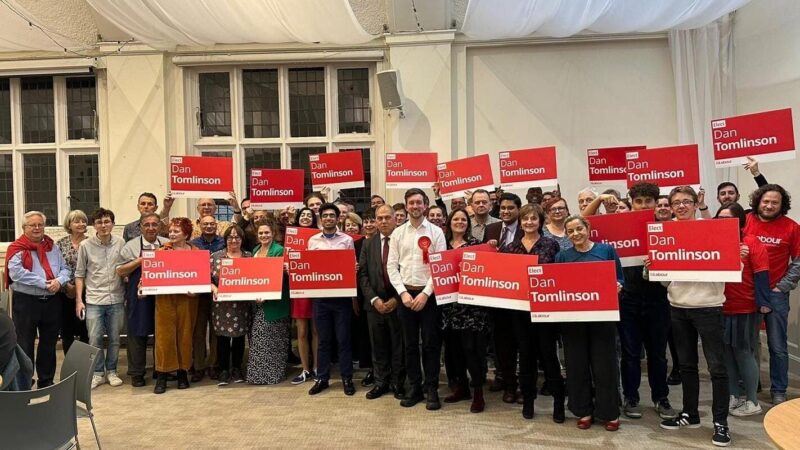 Dan Tomlinson with Labour members and volunteers campaigning ahead of the 2024 General Election